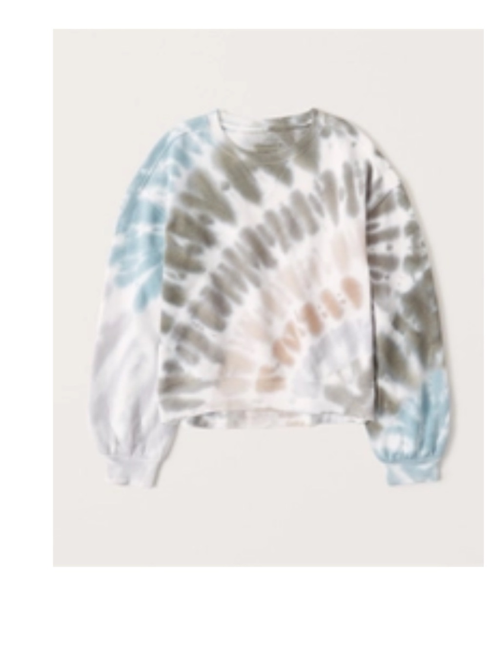 A&F Tie-Dye Crewneck Sweatshirt in Soft Blue, Olive & Cream